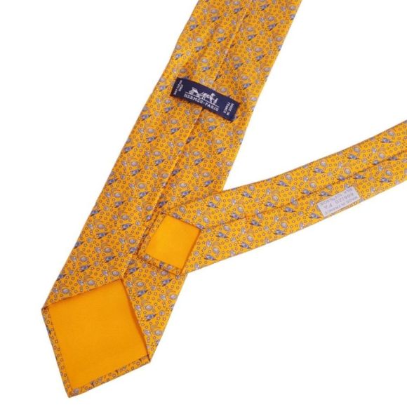 HERMES tie silk twill 100% men's orange - Picture 5 of 7